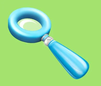 Blue 3d magnifier icon isolated on a monochrome background. 3d illustration of a 스톡 일러스트