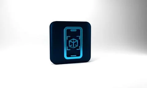 Blue 3d modeling icon isolated on grey background. Augmented reality or virtual Stock Illustration
