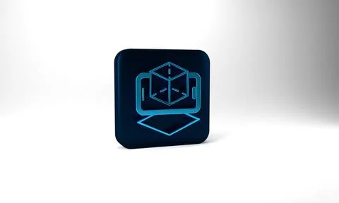 Blue 3d modeling icon isolated on grey background. Augmented reality or virtual 스톡 일러스트