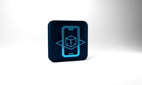Blue 3d modeling icon isolated on grey background. Augmented reality or virtual Illustrazione stock