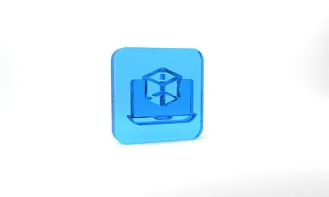 Blue 3d modeling icon isolated on grey background. Augmented reality or virtual 스톡 일러스트