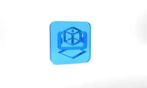 Blue 3d modeling icon isolated on grey background. Augmented reality or virtual 스톡 일러스트