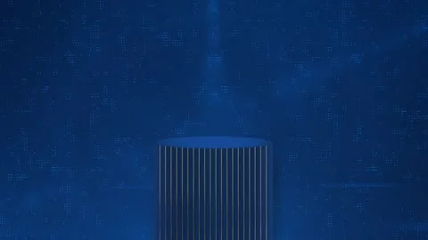 Blue 3D Podium Pedestal on Abstract Digital Technology Background animation. Stock Footage 345583752