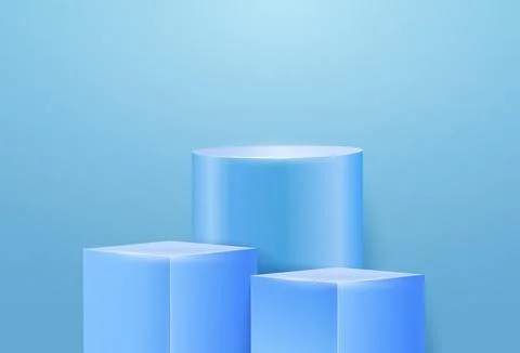 Blue 3d podium, product stage. Pastel square empty platform, base for box, light イラスト素材