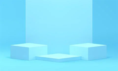Blue 3d podium squared three platform with light pastel wall backdrop reali.. Stock Illustration