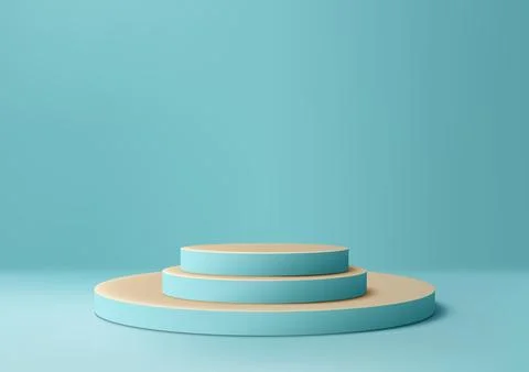 Blue 3D podium with three circular tiers on a blue background Stock Illustration