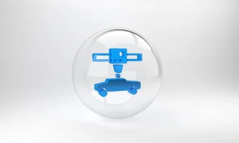 Blue 3D printer car icon isolated on grey background. 3d printing. Glass circ イラスト素材