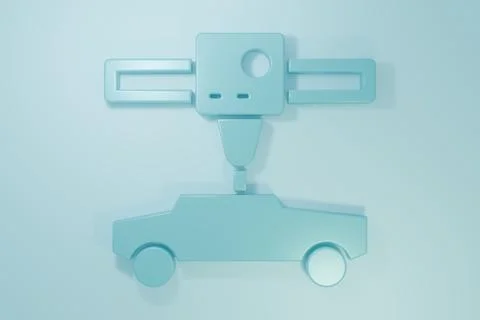 Blue 3D printer car icon isolated on blue background. 3d printing. Minimali.. Stock Illustration