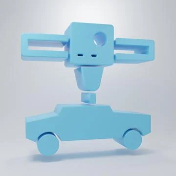 Blue 3D printer car icon isolated on grey background. 3d printing. Minimali.. Illustrazione stock