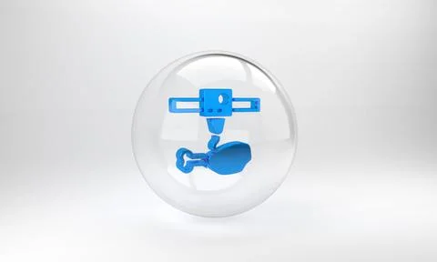 Blue 3D printer chicken leg icon isolated on grey background. 3d printing. Gl Stock Illustration