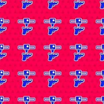 Blue 3D printer gun icon isolated seamless pattern on red background. 3d Stock Illustration