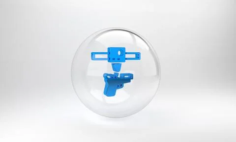 Blue 3D printer gun icon isolated on grey background. 3d printing. Glass circ 스톡 일러스트