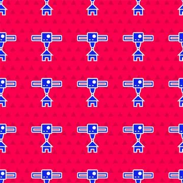 Blue 3D printer house icon isolated seamless pattern on red background. 3d Stock Illustration