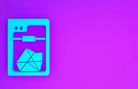 Blue 3D printer icon isolated on purple background. Minimalism concept. 3d il Stock Illustration