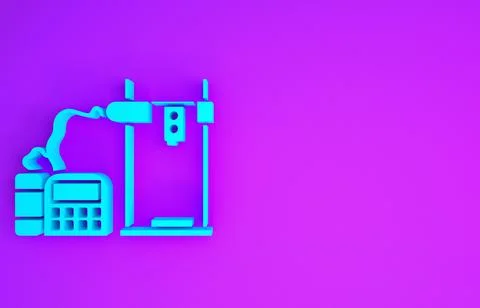 Blue 3D printer icon isolated on purple background. Minimalism concept. 3d il Stock Illustration