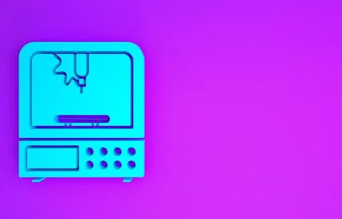 Blue 3D printer icon isolated on purple background. Minimalism concept. 3d il 库存插图