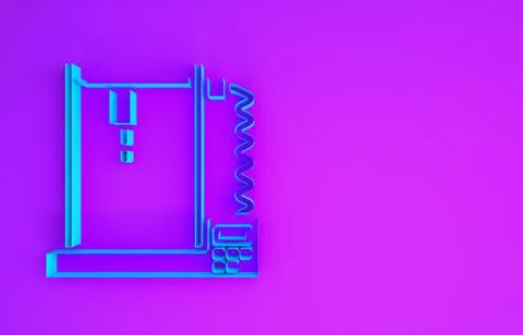 Blue 3D printer icon isolated on purple background. Minimalism concept. 3d il Illustrazione stock