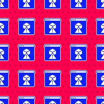 Blue 3D printer icon isolated seamless pattern on red background. 3d printing Stock Illustration