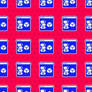 Blue 3D printer icon isolated seamless pattern on red background. 3d printing Stock Illustration