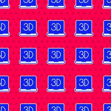Blue 3D printer icon isolated seamless pattern on red background. 3d printing Stock Illustration