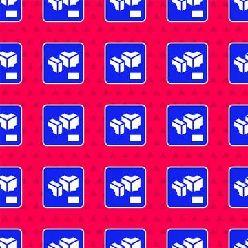 Blue 3D printer icon isolated seamless pattern on red background. 3d printing Stock Illustration
