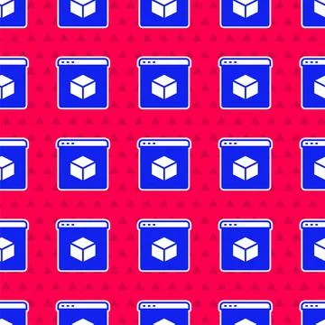 Blue 3D printer icon isolated seamless pattern on red background. 3d printing Stock Illustration