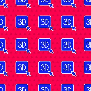 Blue 3D printer icon isolated seamless pattern on red background. 3d printing Stock Illustration