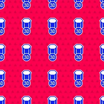Blue 3D printer icon isolated seamless pattern on red background. 3d printing Stock Illustration