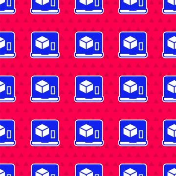 Blue 3D printer icon isolated seamless pattern on red background. 3d printing Illustrazione stock