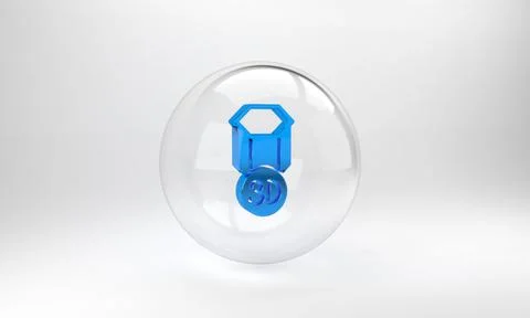 Blue 3D printer icon isolated on grey background. 3d printing. Glass circle b イラスト素材
