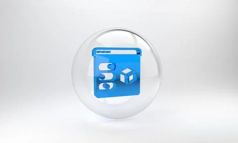 Blue 3D printer icon isolated on grey background. 3d printing. Glass circle b Stock Illustration
