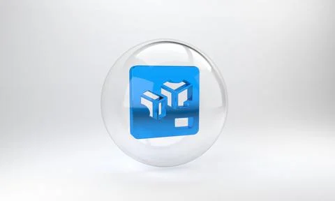 Blue 3D printer icon isolated on grey background. 3d printing. Glass circle b Illustrazione stock
