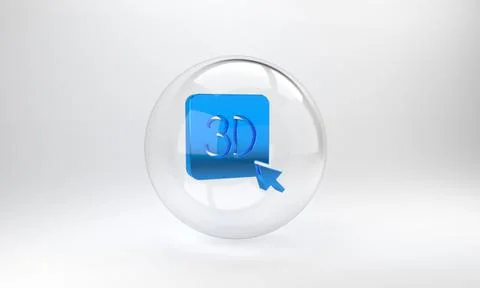 Blue 3D printer icon isolated on grey background. 3d printing. Glass circle b 스톡 일러스트