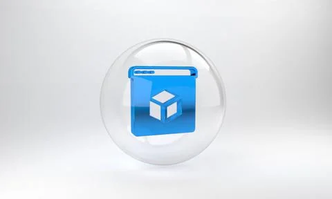 Blue 3D printer icon isolated on grey background. 3d printing. Glass circle b Stock Illustration