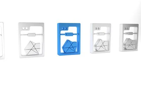 Blue 3D printer icon isolated on white background. Minimalism concept. 3D r.. イラスト素材