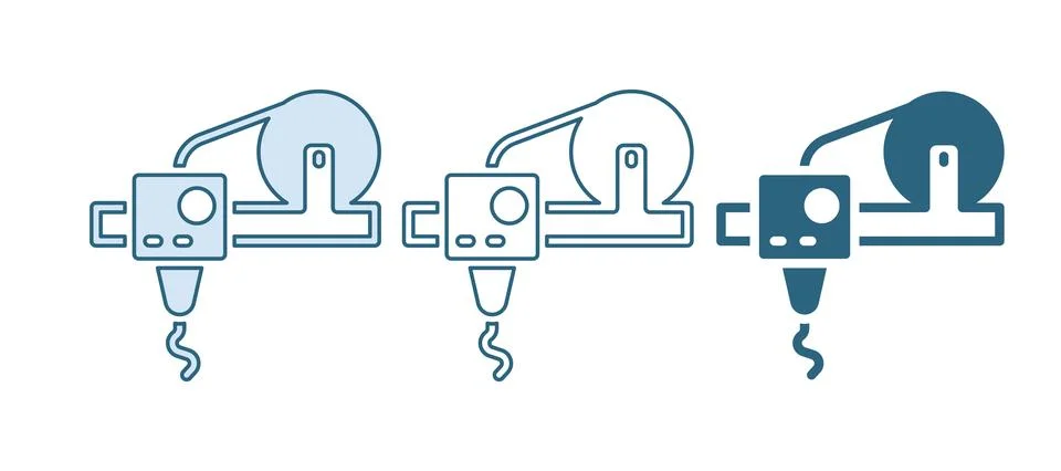 Blue 3D printer icon isolated on white background. 3d printing.  Vector Stock Illustration
