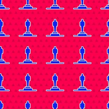 Blue 3D printer model icon isolated seamless pattern on red background. 3d Stock Illustration