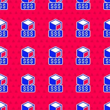 Blue 3D printer services icon isolated seamless pattern on red background. 3d Stock Illustration