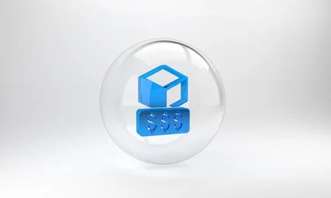 Blue 3D printer services icon isolated on grey background. 3d printing. Glass Illustrazione stock