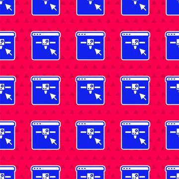 Blue 3D printer setting icon isolated seamless pattern on red background. 3d Stock Illustration
