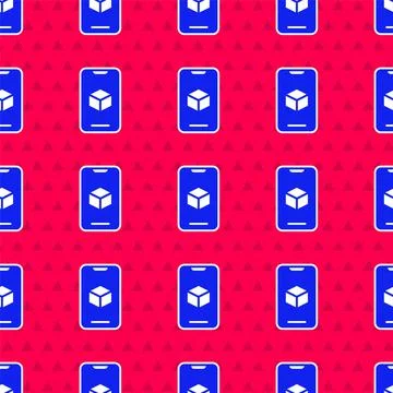 Blue 3D printer software icon isolated seamless pattern on red background. 3d Stock Illustration