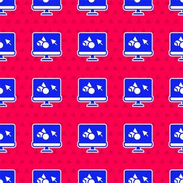 Blue 3D printer software icon isolated seamless pattern on red background. 3d Stock Illustration
