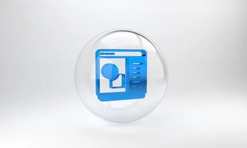 Blue 3D printer software icon isolated on grey background. 3d printing. Glass Illustrazione stock
