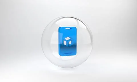 Blue 3D printer software icon isolated on grey background. 3d printing. Glass Illustrazione stock