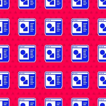 Blue 3D printer software icon isolated seamless pattern on red background. 3d Stock Illustration