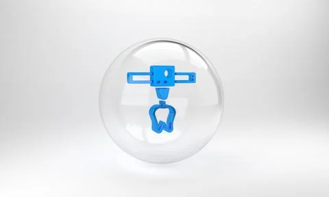 Blue 3D printer tooth icon isolated on grey background. 3d printing. Glass ci Stock Illustration