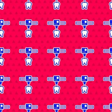 Blue 3D printer tooth icon isolated seamless pattern on red background. 3d pr Stock Illustration