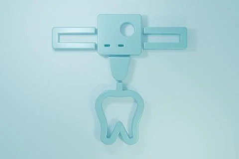 Blue 3D printer tooth icon isolated on blue background. 3d printing. Minima.. 库存插图