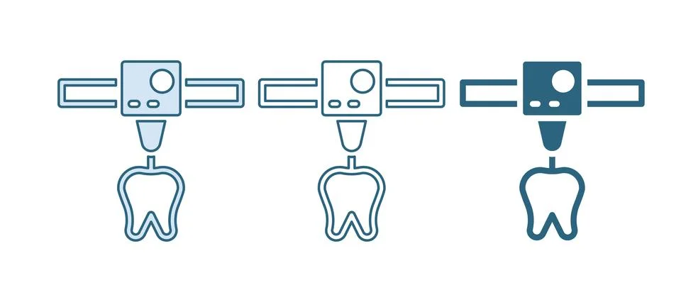 Blue 3D printer tooth icon isolated on white background. 3d printing.  Vector Illustrazione stock