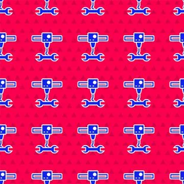 Blue 3D printer wrench spanner icon isolated seamless pattern on red background Stock Illustration